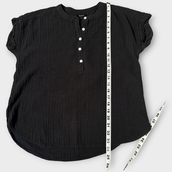 QUINCE Women’s Black Gauze Button Front Short Sleeve Top Size S - Picture 6 of 6